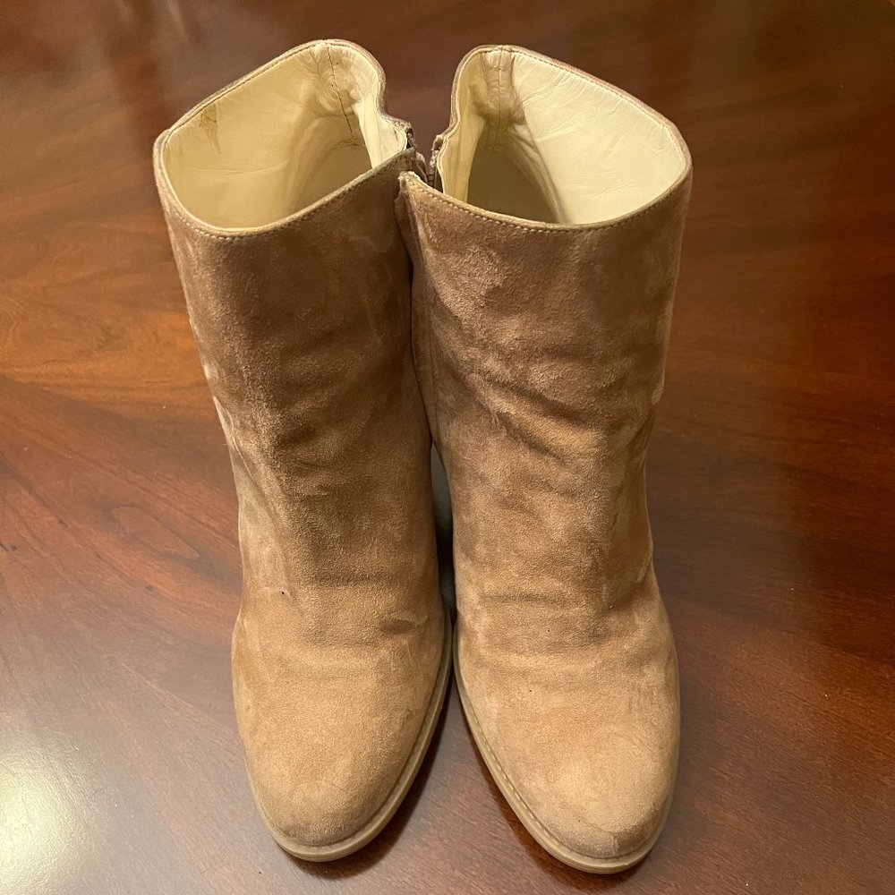 Nine West Tan leather Suede ankle boots, rhinestones on 3" heel Size 11M